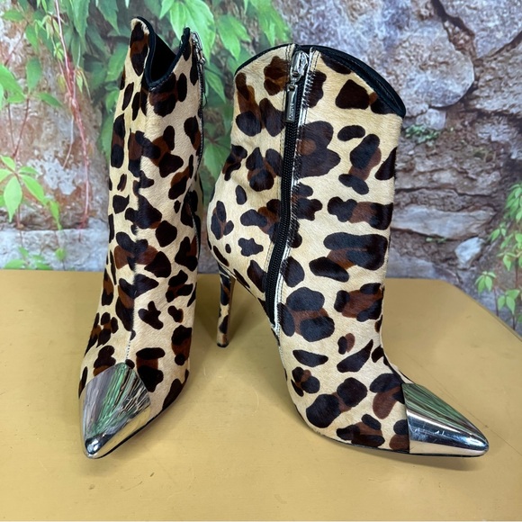 SCHUTZ Leopard Print Calf Hair Stiletto Cap Toe Boots, 7.5B - Picture 6 of 15